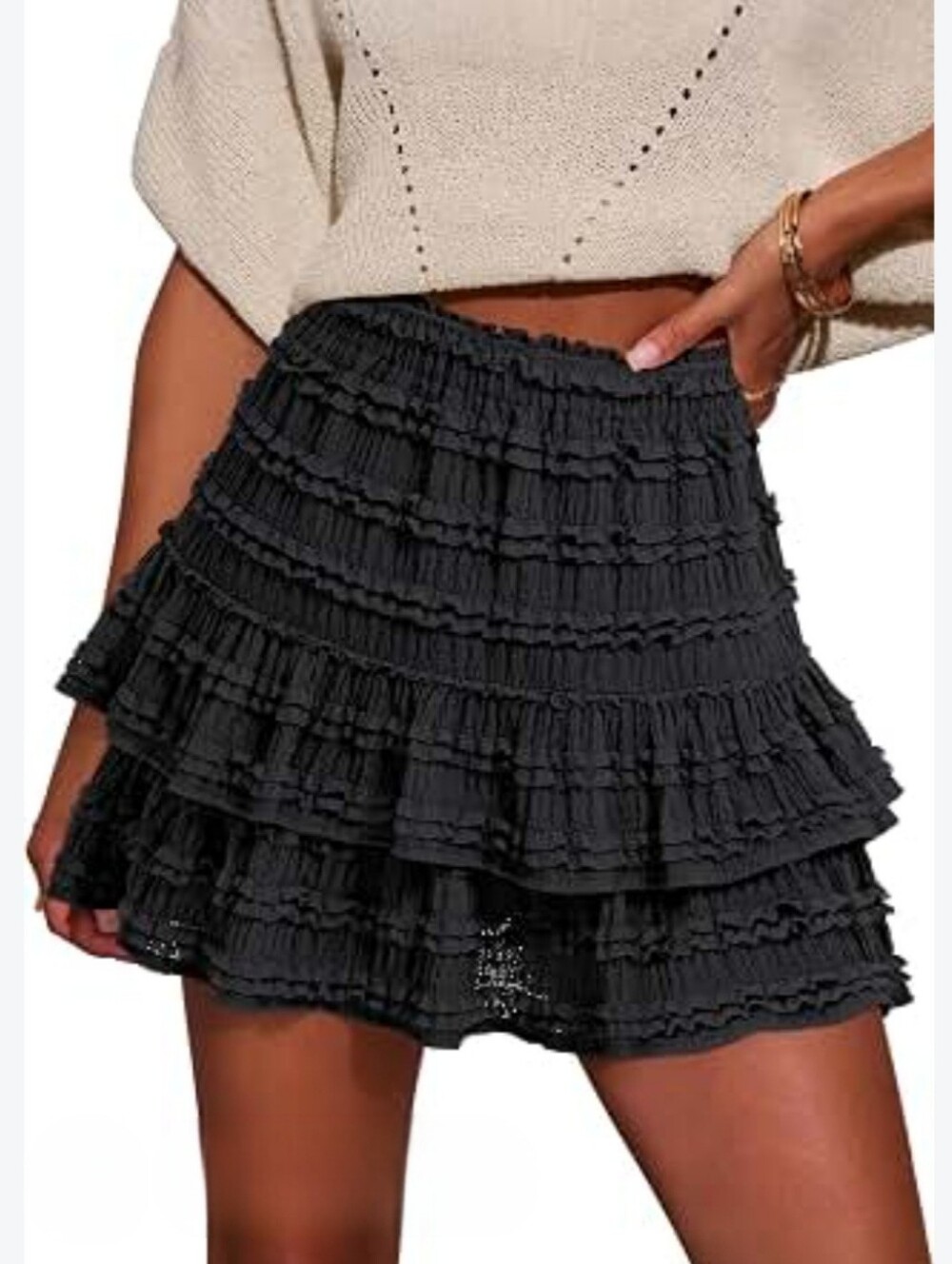 FISOEW Black Ruffle Tiered Mini Skort Athletic Shorts Size Small NWT